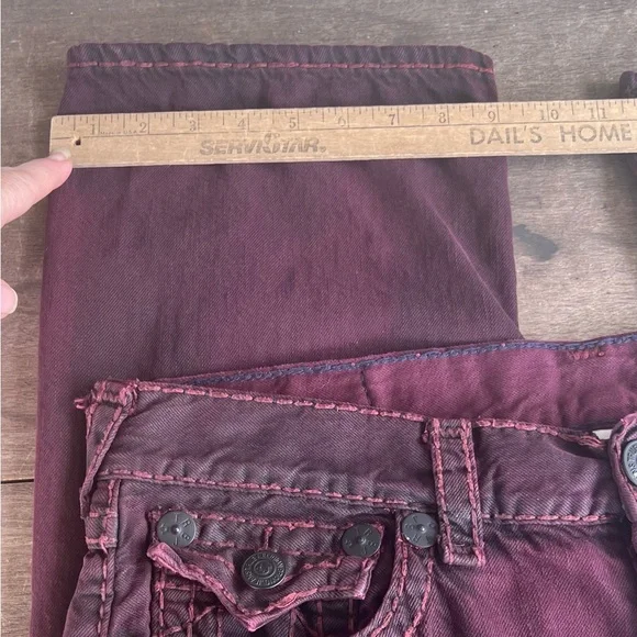 True Religion Ricky Straight Mens Jeans Burgundy Sz 34 Heavy 90s Skateboard